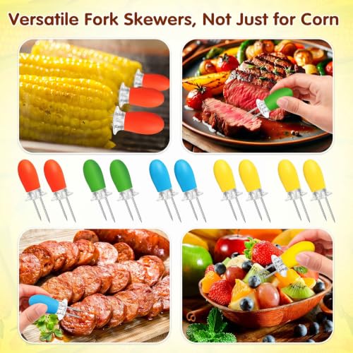 20Pcs Corn Cob Holders, Stainless Steel Corn Forks with Silicone Handles