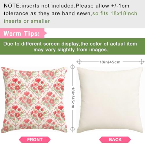 RABUSOFA Waterproof Outdoor Pillow Covers 18x18 Set of 2 - Spring Flower Decor, Red