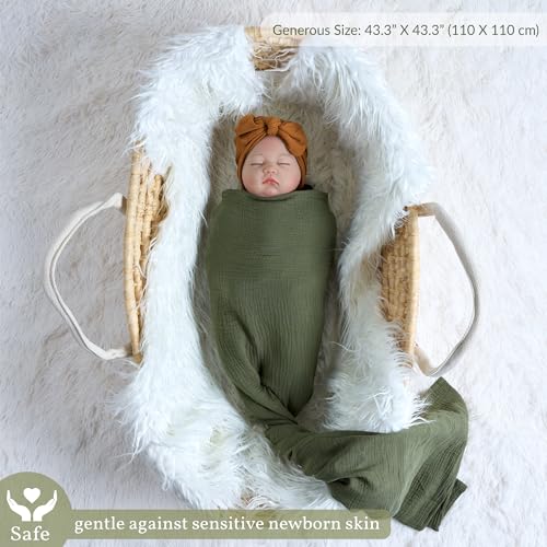 Meracorallo 100% Cotton Muslin Swaddle Blanket - Olive Green, 43x43 Inches