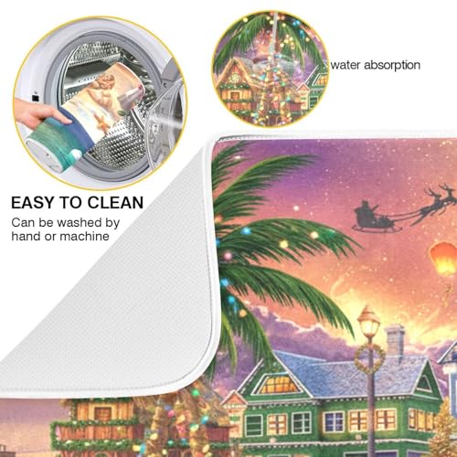 Extra Large Reversible Christmas Dish Drying Mat 24x18 Inches - Microfiber Kitchen Counter Protector