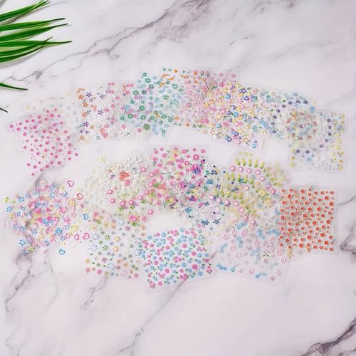 Pvoiue 30 Sheets 3D Floral Nail Art Stickers Daisy Butterfly Decals