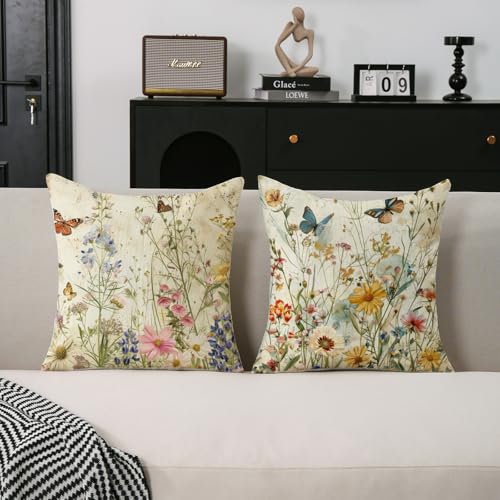 TAJWE Spring Floral Pillow Covers 18x18 Inch - Set of 2 Decorative Cases