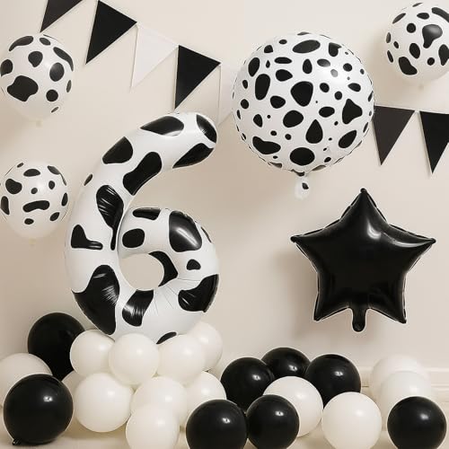 Cow Print Number 6 Balloon Set for 6th Birthday Party Decorations