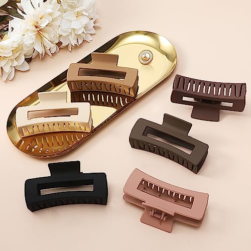 Sisiaipu 4-Inch Large Square Hair Claw Clips, 6-Pack Nonslip Acrylic Banana Jaw Clips for Thick Hair