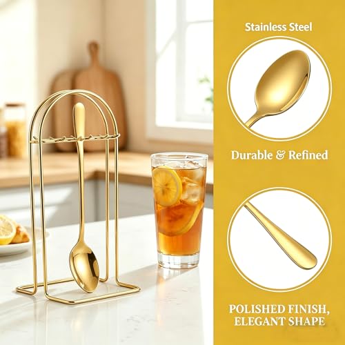 4-Pack Gold Stainless Steel Espresso Spoons | 7.7 Inch Coffee & Dessert Spoons