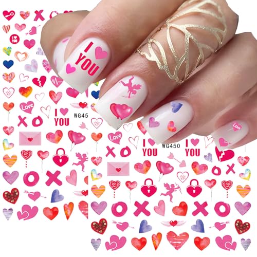 8 Sheets Valentines Day Nail Stickers Heart Decals for Nail Art