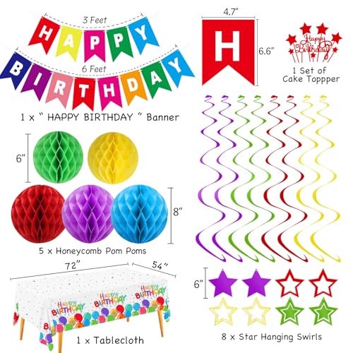 Colorful Birthday Party Decorations Set - All-in-One Rainbow Party Supplies