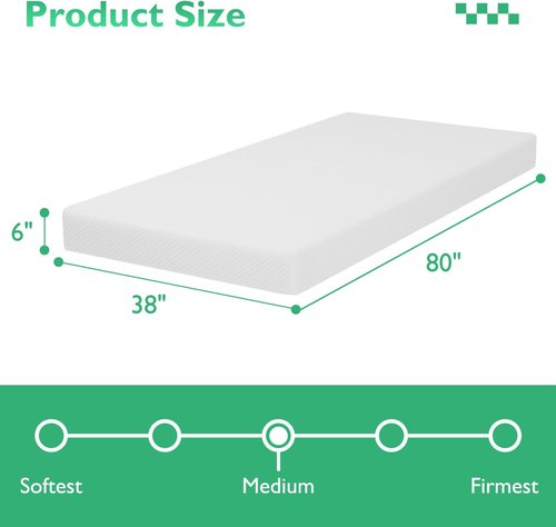 FDW 6-Inch Twin XL Gel Memory Foam Mattress - Medium Firm | CertiPUR-US Certified | Pressure Relief & Cooling Cover