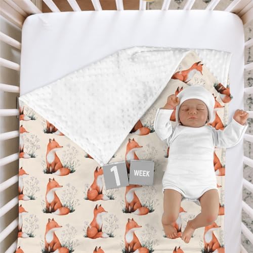 Boho Fox Baby Blanket 30x40 - Soft Dotted Mink & Fleece Receiving Blanket