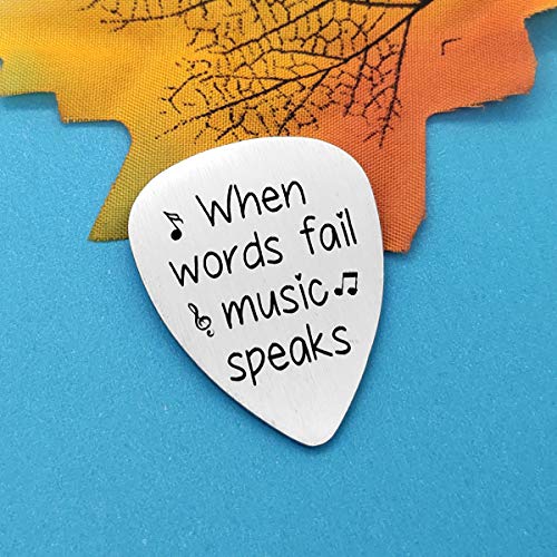 Engraved Guitar Pick - 'When Words Fail Music Speaks' - Gift for Musicians