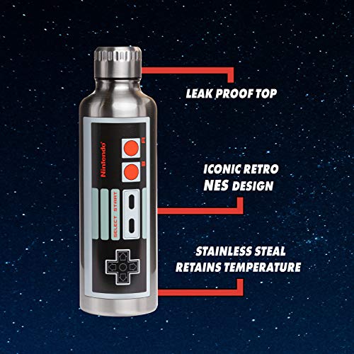Paladone NES 500ml Stainless Steel Metal Water Bottle, Silver