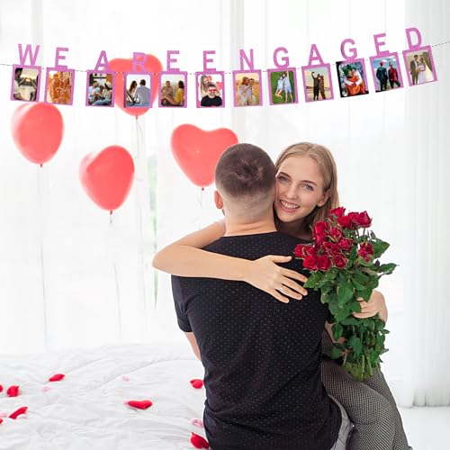 Engagement Photo Banner with Pink Glitter Letters – Easy Setup
