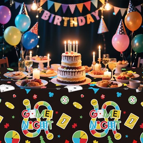 Family Game Night Party Tablecloths - 3-Pack, 55 x 86 Inch Disposable