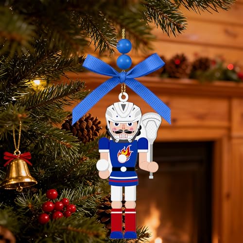 AKAIXI 4-Inch Wooden Lacrosse Nutcracker Christmas Ornament