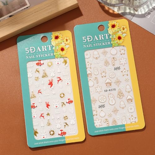 TailaiMei Christmas Nail Decals Stickers - 3 Sheets Self-Adhesive Holiday Nail Art