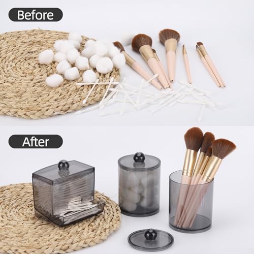 Tbestmax 3-Pack Bathroom Apothecary Jar Set, Black Cotton Swab & Ball Holder