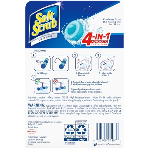 Soft Scrub 4-in-1 Toilet Bowl Cleaner Rim Hanger, Sapphire Waters, 12-Pack