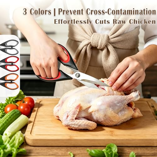 OMDAR 9.5-Inch Kitchen Scissors 3-Pack with Protective Sheaths
