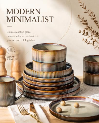Ceramic Dinnerware Set for 4 - 16-Piece Cocoa Mocha Finish