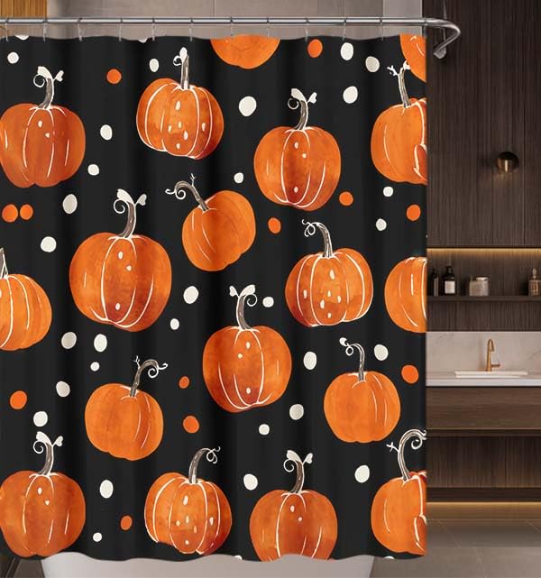 Orange Pumpkin Shower Curtain - 72x72 Waterproof Fall Bathroom Decor