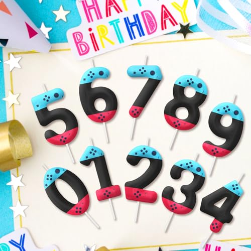 Video Game Birthday Candles Set - Red & Blue 8th Birthday Cake Topper