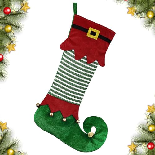 Christmas Stockings for Fireplace Green Gnome Boot Style E - Large Red & Green Velvet Decor