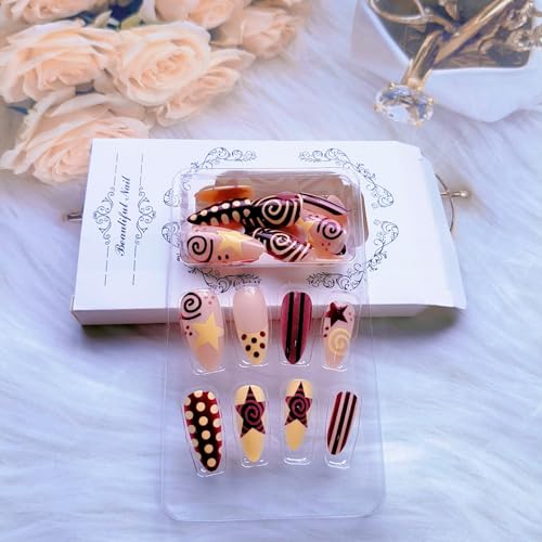 ZIFANHU Medium Almond Press on Nails Purple Brown French False Nail Kit