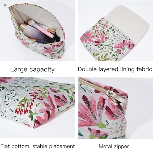 BOCGRPU Floral Canvas Makeup Bag Cute Travel Toiletry Pouch for Women