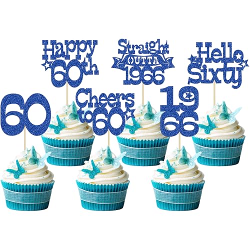 Ephlyn 30Pcs 60th Birthday Cupcake Toppers - Glitter Cake Decorations