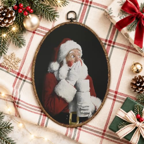 Funny Christmas Santa Bathroom Oval Wall Art - Santa Bathroom Variation
