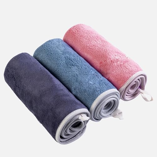 Microfiber Hand Towels Set of 3 - Blue, Grey, Pink | 14x29 inches