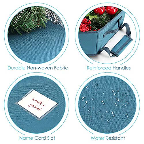 Blue 24-Inch Hard Shell Christmas Wreath Storage Container with Interior Pockets - Pack of 2