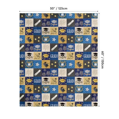 Graduation Flannel Blanket Throw - Blue 50x60, Cozy Fleece Gift