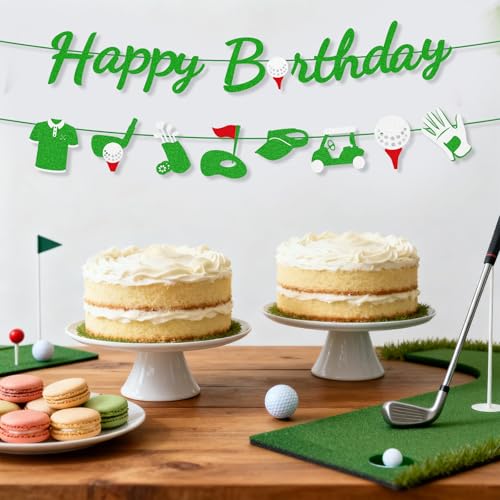 Golf Birthday Banner Set - Pre-Strung Green Glitter Decor for Parties
