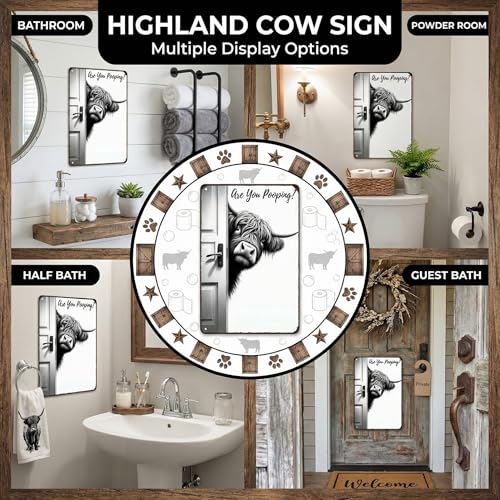 Funny Highland Cow Tin Sign - Are You Pooping? 8x12 Inch Bathroom Decor
