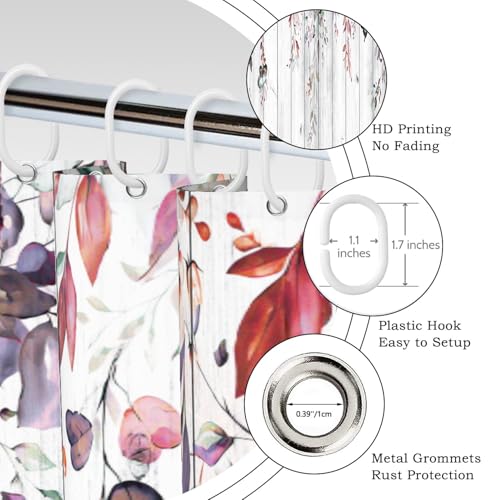 Yeele Eucalyptus Shower Curtain 72x72 - Waterproof Watercolor Leaf & Wood