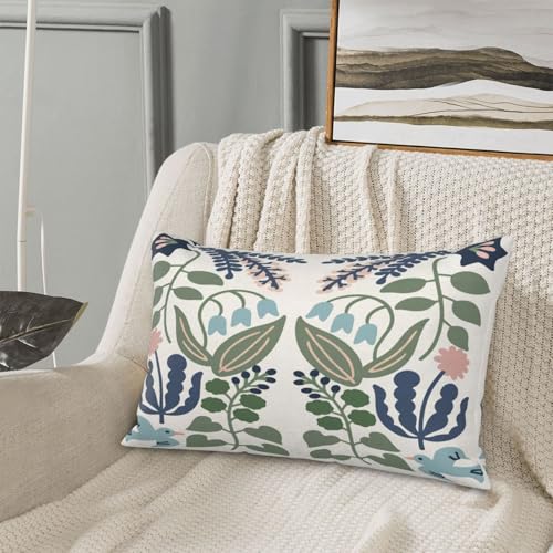 Sorktse Sage Green Floral Pillow Covers 12x20 Set of 2 Boho Linen Cushion