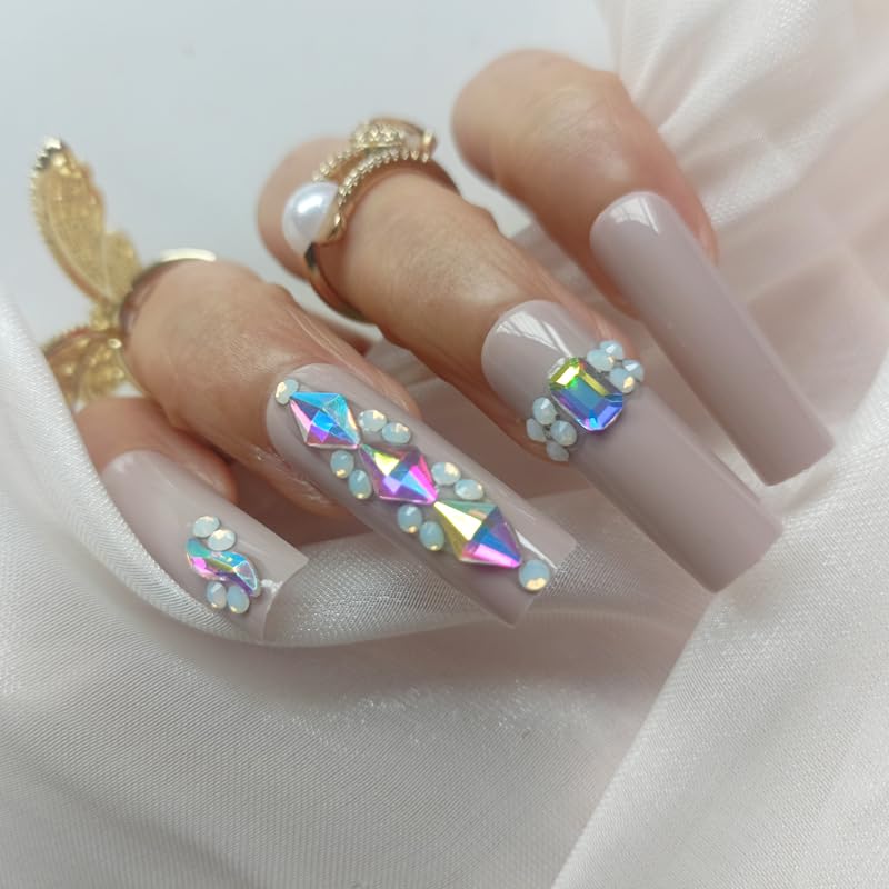 ZYBUXY Luxury Super Long Brown False Nails 24Pcs Acrylic Press-On Nails