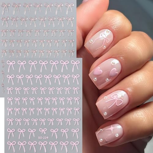 3D Bow Nail Stickers 8 Colors Self-Adhesive Cute Bowknot Decals