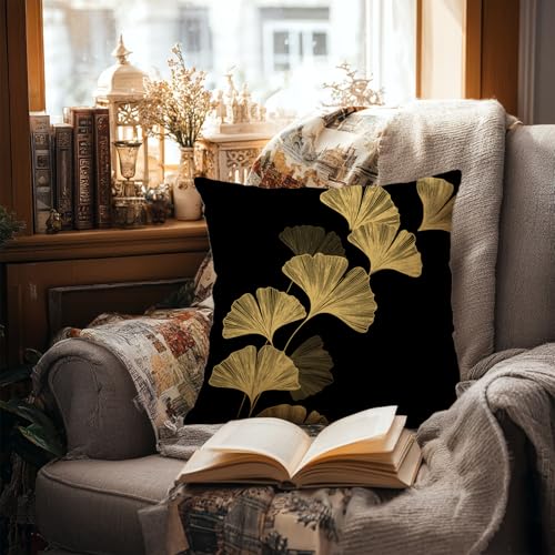 Gothic Vintage Ginkgo Biloba Print Pillow Cover - 18x18