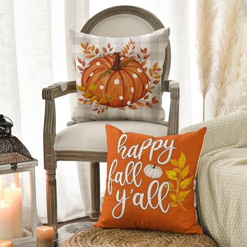 AVOIN colorlife Fall Pumpkin Throw Pillow Covers, 18x18 Inch Orange Set of 4