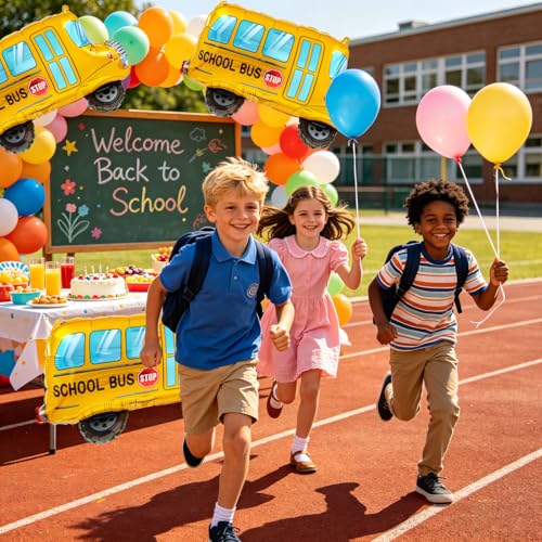Large Yellow School Bus Foil Balloons - 4 Pack for Back to School Parties