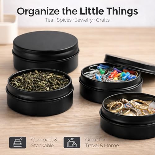 Mini Black Metal Tin Containers - 3 Pcs Portable Storage Set