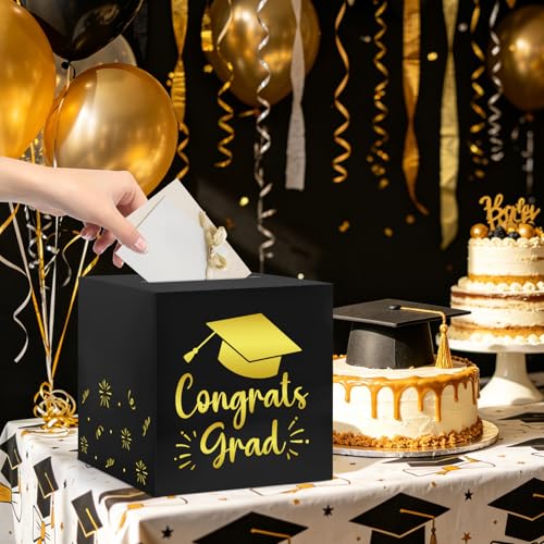 Black Graduation Card Box - 9 Inch Congrats Grad Cap Holder