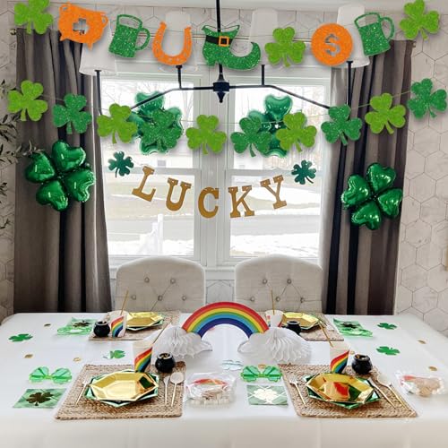 St. Patrick's Day Glitter Banner & Shamrock Garland Set