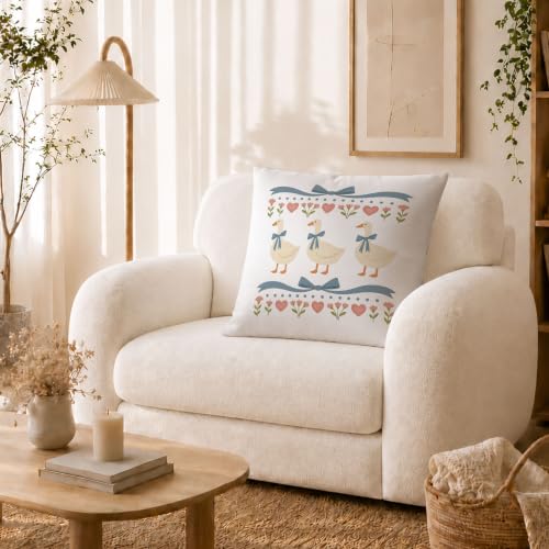 JMICPTUB Goose Pillow Covers 18x18 - Blue Bow Floral Goose Decor - Variation 01