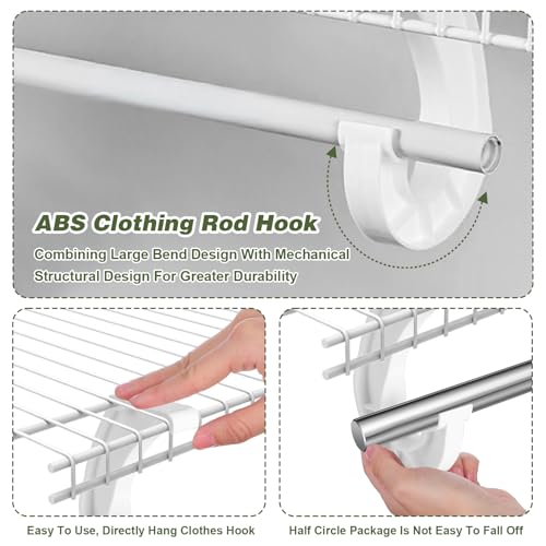 Josojoou 2-Pack J-Shaped Closet Rod Support Brackets - White PP Plastic