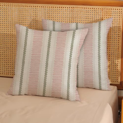 DAFENA Boho Throw Pillow Covers 16x16 Inch, Pink & Sage Green Set of 2