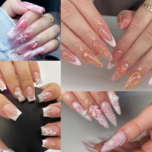 SHUXILIN 3Pcs 5D Embossed Pink Flower Nail Art Stickers Self-Adhesive Bow Decals