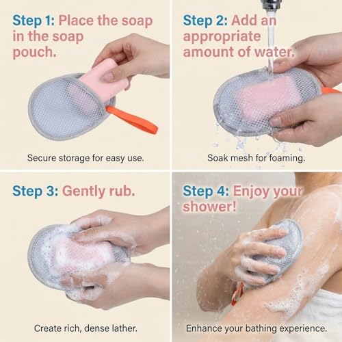 Mesh Soap Saver Bags 4-Pack, Exfoliating Bar Soap Pouch with Drawstring
